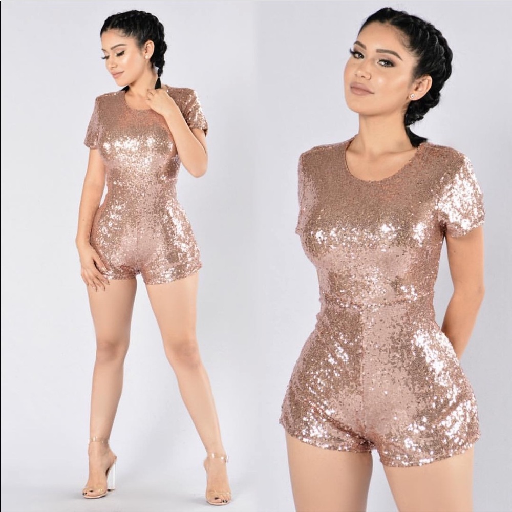 FashionNova Sequins Romper - Blush - Size Small - NWT